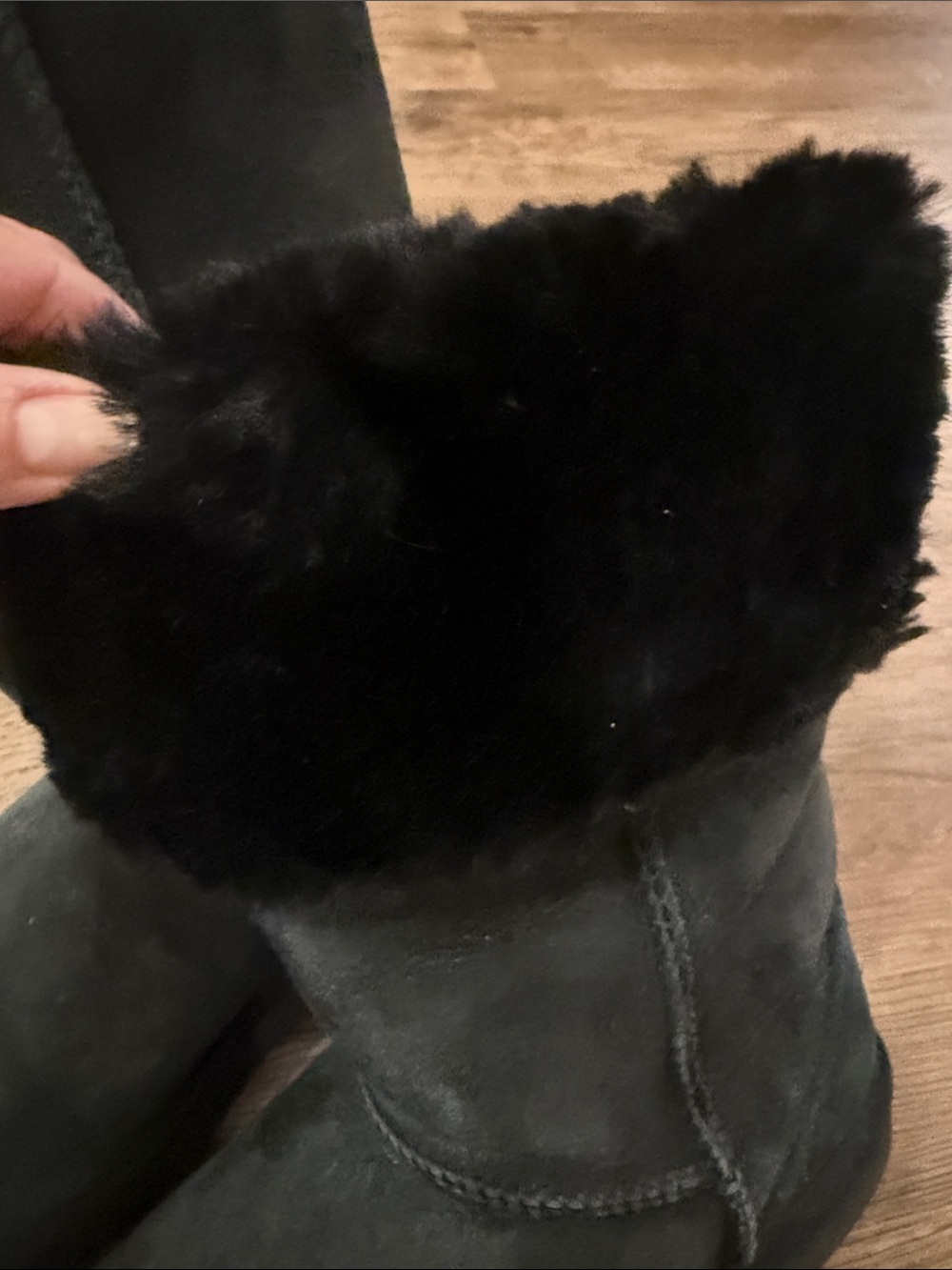 UGG Black Tall Suede Winter Boots with Shearling Size 7 - Picture 10 of 11